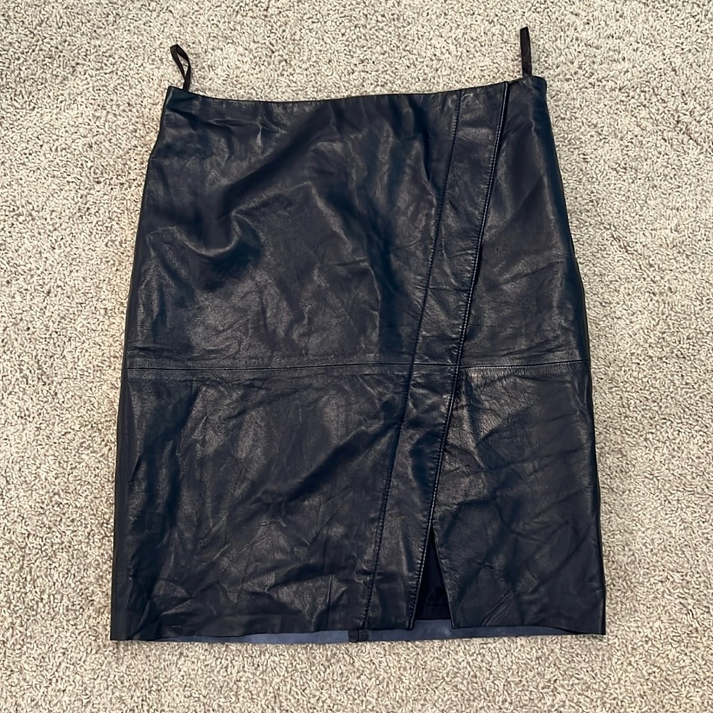 Lauren by Ralph Lauren Leather Skirt, Navy Blue, Size 4, Lined, Pencil